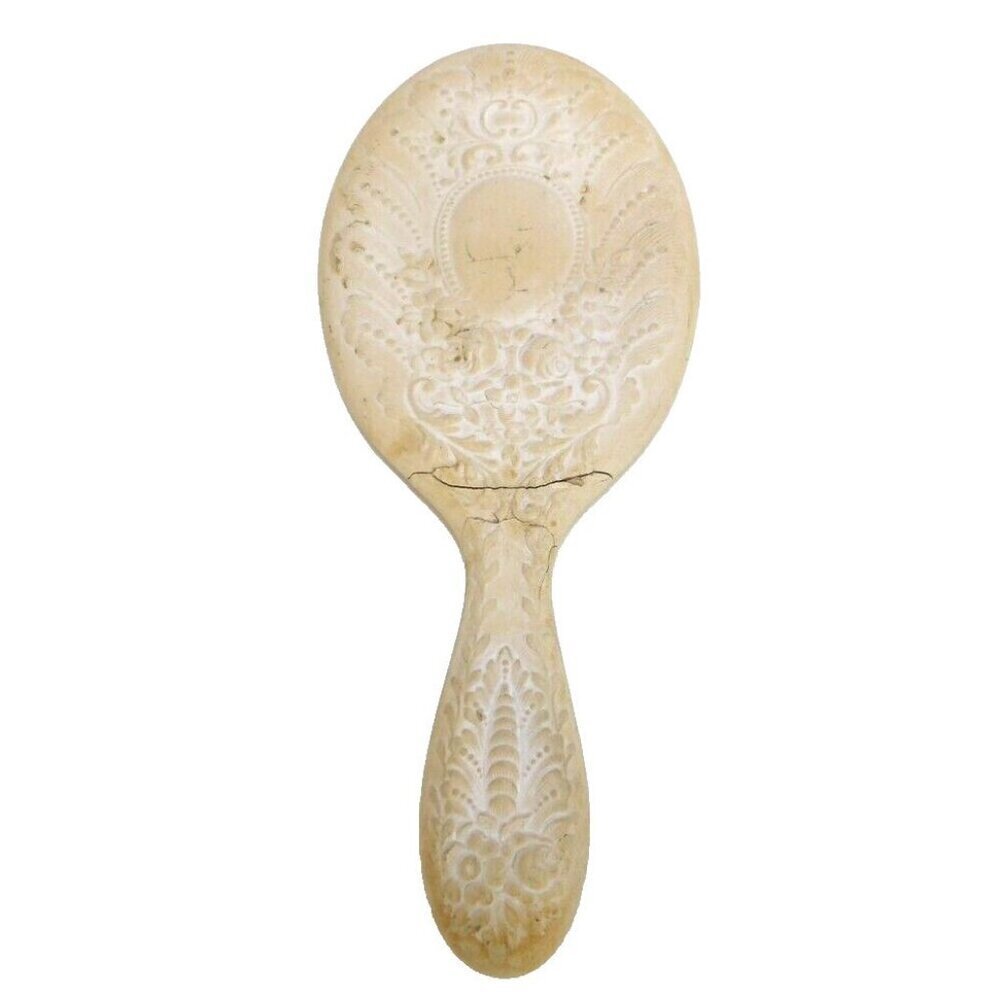 Beige antique hand mirror 9.75" long 3.75" wide 1890-1900's